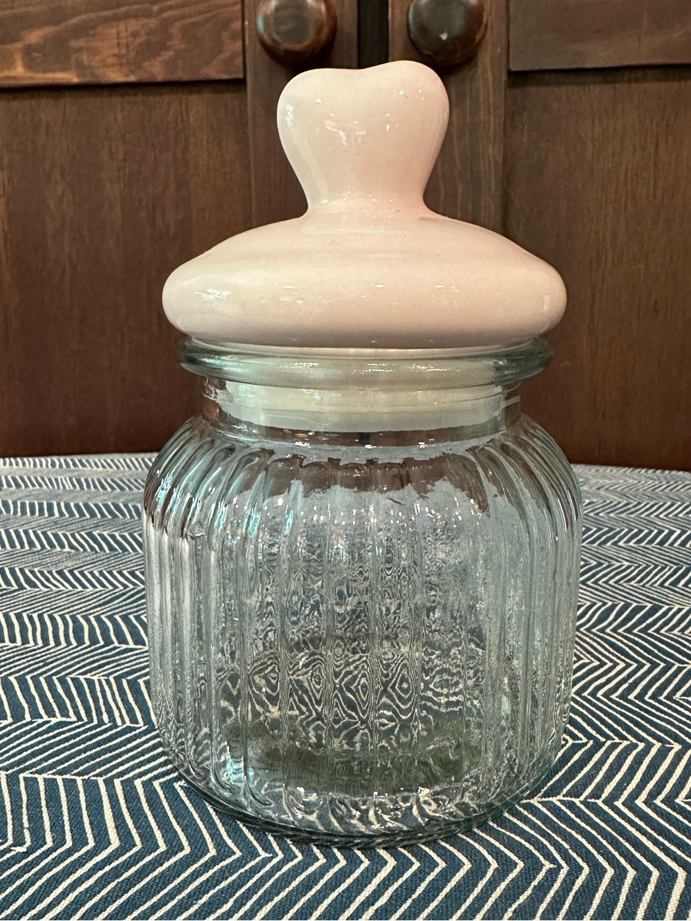 Pink heart glass container • candy dish • ceramic lid